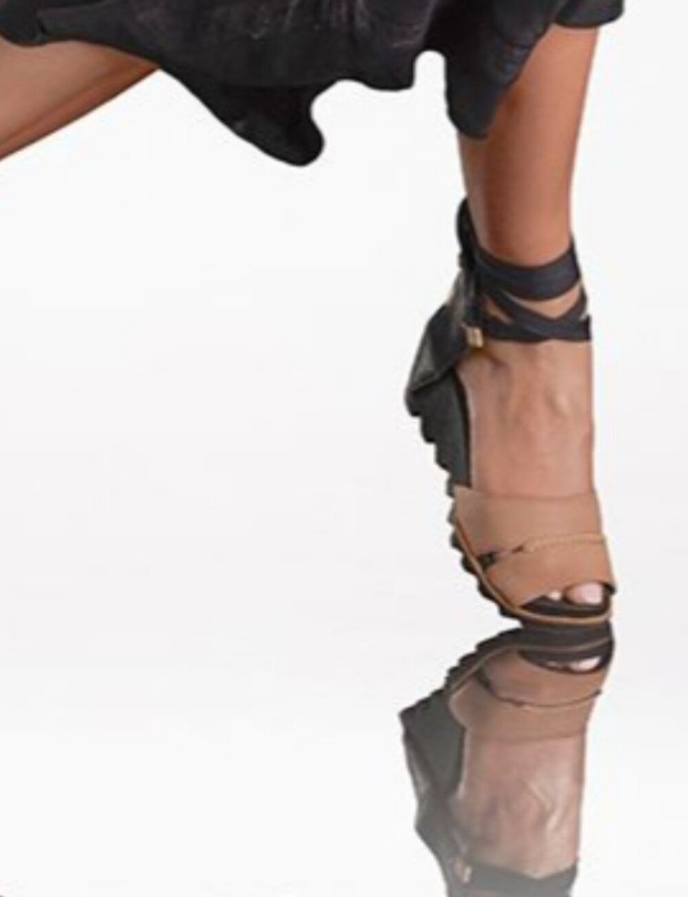 Sorel Two-Tone Black and Tan Joanie Wedge Leather Ankle Wrap Sandal Size 10